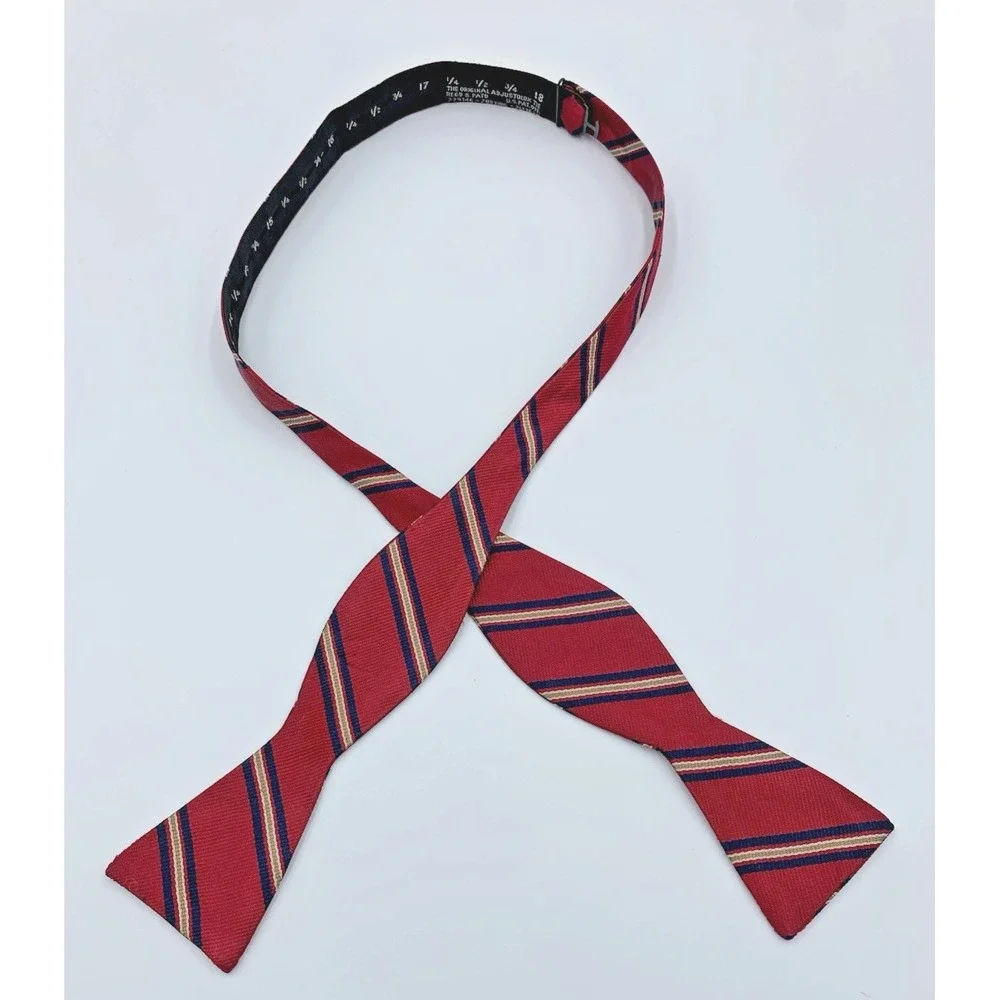 Vintage Men's 100% Repp Silk Striped Butterfly Bow Tie Adjustable